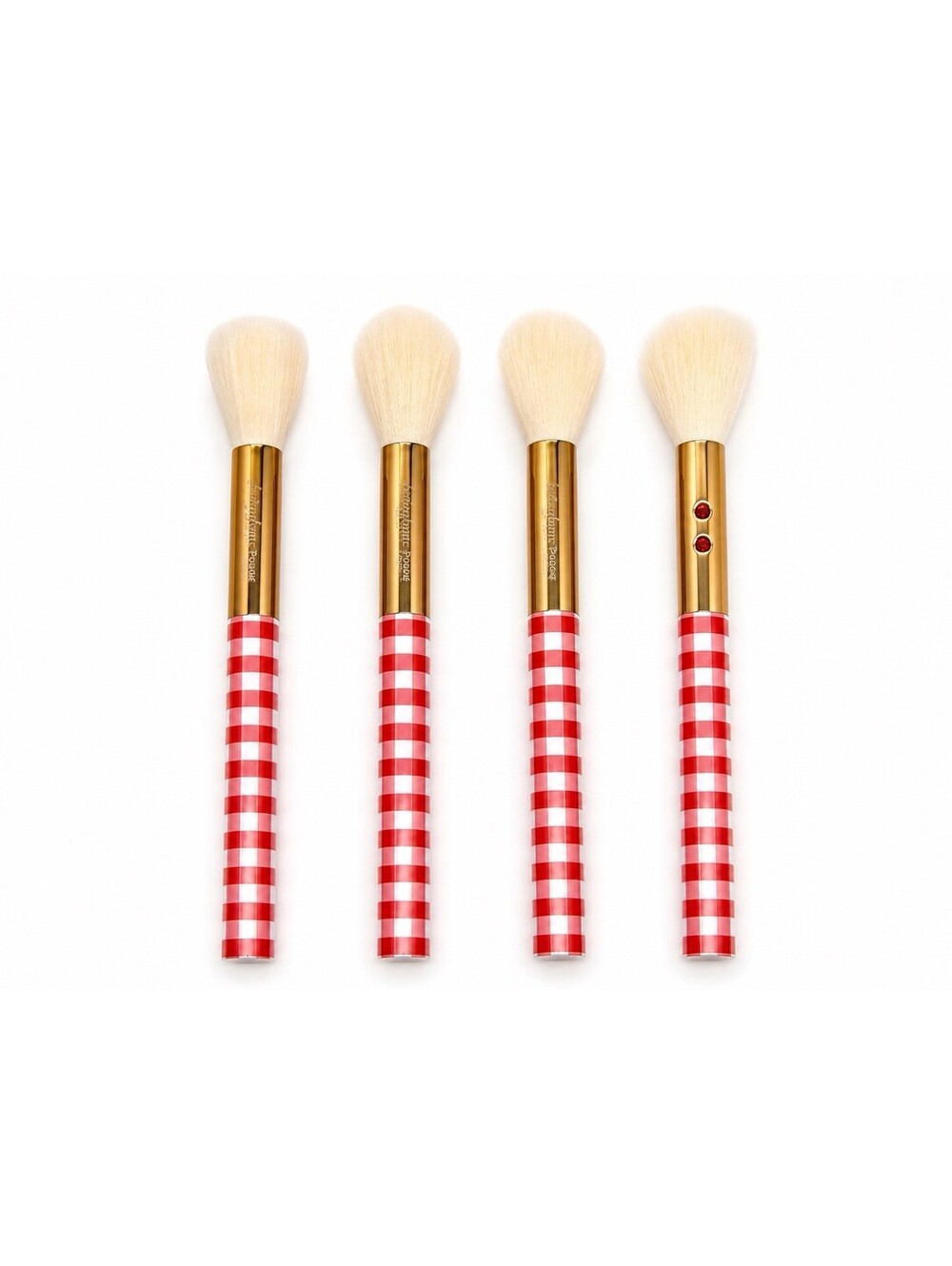 SLMISSGLAM Set of 4 Face Powder Brushes Red White Gingham Jewels NEW MSRP $28